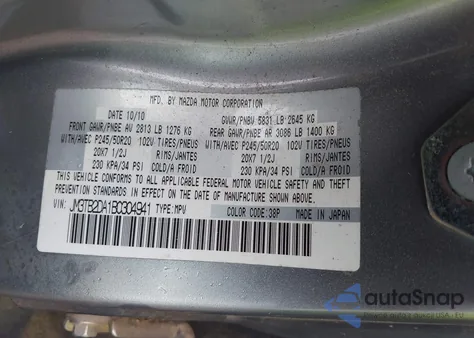 2011 Mazda Cx-9 Grand Touring из США, поврежденный, VIN JM3TB2DA1B0304941